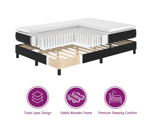 Cama Box Spring con Colchón  Negro Individual Terciopelo