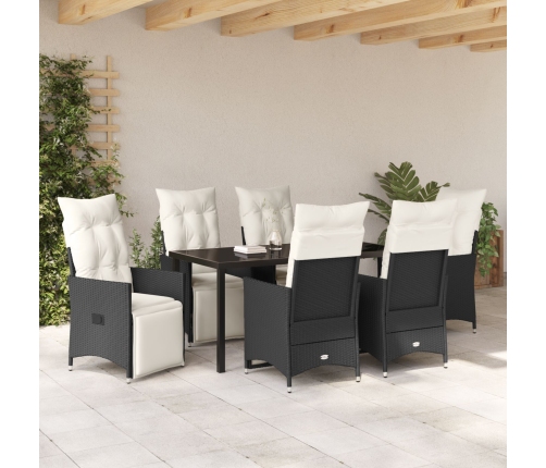 Set de Comedor de Jardín  de 7 Piezas con Cojines de Poliratán Negro