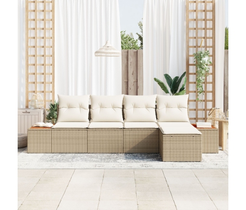 Juego de Sofá de Jardín de 5 Piezas con Cojines Beige Ratán Sintético Acacia