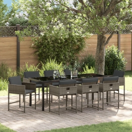 Conjunto de Comedor de Jardín de 9 Piezas con Cojines Gris Rattan PE