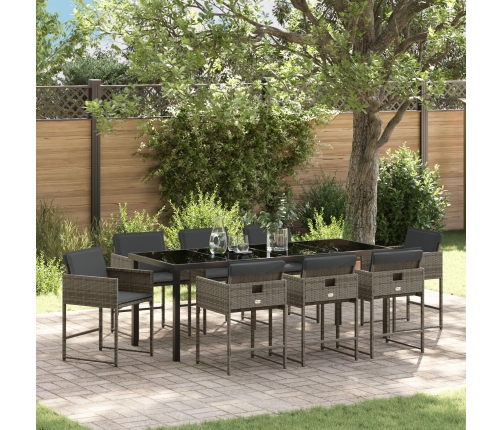 Conjunto de Comedor de Jardín de 9 Piezas con Cojines Gris Rattan PE