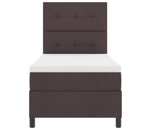 Cama con Somier y Colchón Marrón Oscuro 90x200 cm de Tela