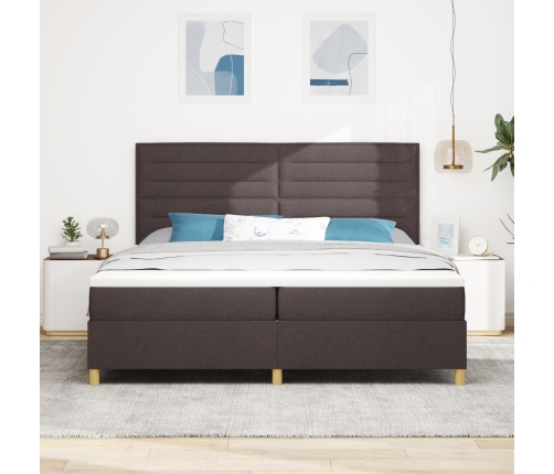 Cama con Box Spring  Marrón Oscuro 200x200 cm Tela