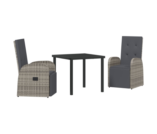 Set de comedor de jardín de 3 piezas con cojines Ratán Poliéster Gris