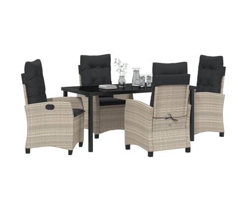 Set Comedor Jardín 5 Piezas con Cojines Gris Claro Poliratán