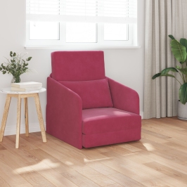 Sofá Cama de Piso  2-en-1 Burdeos 65x80x83 cm de Terciopelo