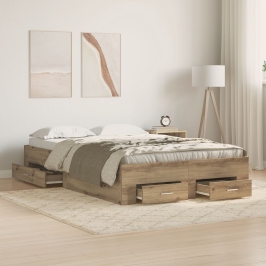 Estructura de Cama  con Cajones de Roble Artesanal 120x200 cm de Madera Elaborada