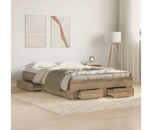 Estructura de Cama  con Cajones de Roble Artesanal 120x200 cm de Madera Elaborada