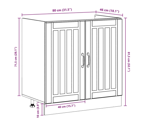 Gabinete de cocina  ""Lucca"" con doble lavabo en madera de roble artesanal