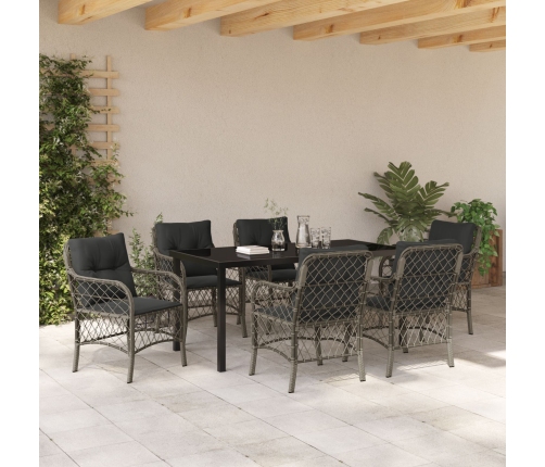 Set de Comedor de Jardín de 7 Piezas  con Cojines de Poliratán Gris