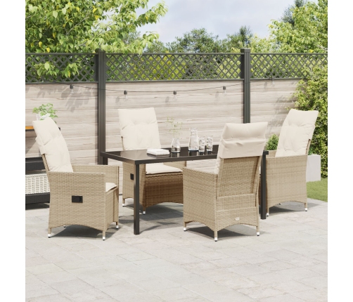 Set de Comedor de Jardín de 5 Piezas con Cojines Beige Rattán Poliéster
