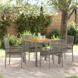 Conjunto de Comedor de Jardín  de 5 Piezas con Cojines Grises de Poliratán
