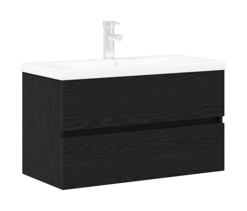 Gabinete de Fregadero  con Lavabo Incorporado Madera Elaborada Roble Negro, Gabinete de Fregadero  Roble Negro 80x38.5x45 cm Madera Elaborada