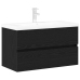 Gabinete de Fregadero  con Lavabo Incorporado Madera Elaborada Roble Negro, Gabinete de Fregadero  Roble Negro 80x38.5x45 cm Madera Elaborada