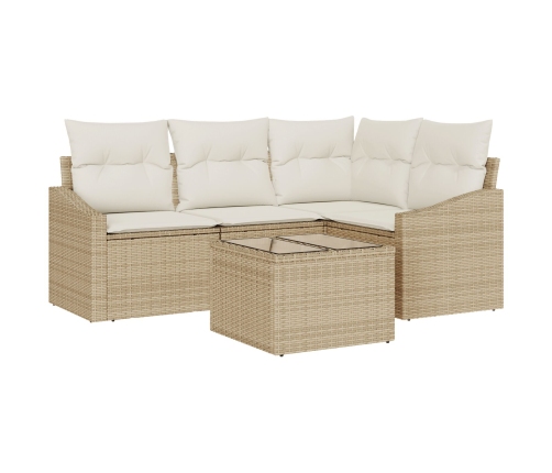 Conjunto de Sofá de Jardín de 5 Piezas con Cojines de Ratán Beige