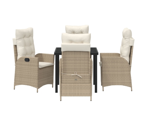Set de Comedor de Jardín de 5 Piezas con Cojines Beige Poliratán