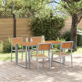 Conjunto de Comedor de Jardín  5 Piezas Tono Gris y Madera