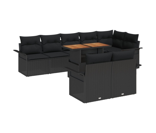 Conjunto de Comedor de Jardín de 9 Piezas con Cojines Negro Poliratán Acacia