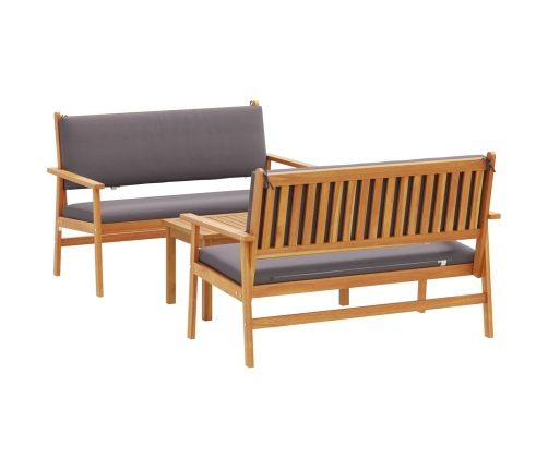 Set de Sofá de Jardín de 3 Piezas con Cojines de Madera Maciza de Acacia