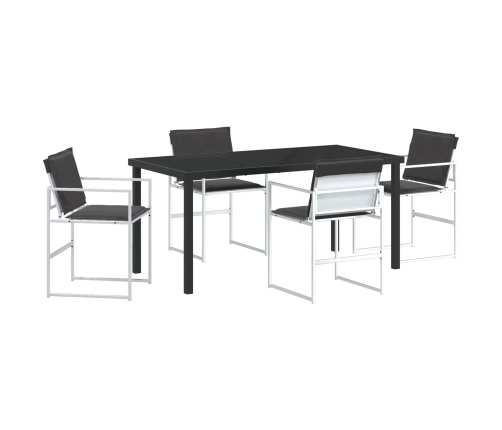 Juego de Comedor de Jardín de 5 Piezas con Cojines Blanco Textileno y Acero