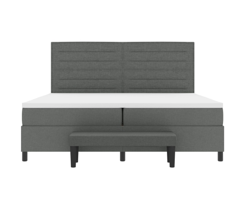 Cama Box Spring  con Colchón y Banco Gris Oscuro 200x200 cm Tela