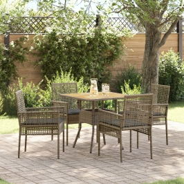 Juego de Comedor de Jardín de 5 Piezas con Cojines Gris Poliratán