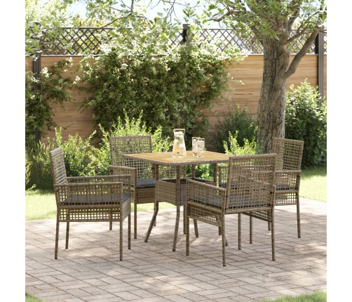 Juego de Comedor de Jardín de 5 Piezas con Cojines Gris Poliratán