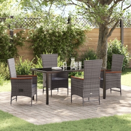 Conjunto de comedor de jardín  de 5 piezas con cojines de ratan poliéster gris