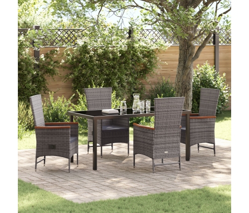 Conjunto de comedor de jardín  de 5 piezas con cojines de ratan poliéster gris