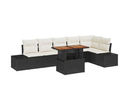 Conjunto de Comedor de Jardín de 7 piezas con Cojines Negro Poliratán Acacia