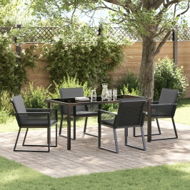 Juego de Comedor de Jardín  de 5 Piezas con Cojines Negro Poliratán