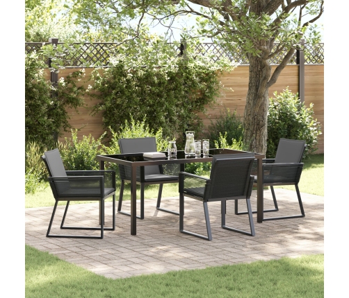 Juego de Comedor de Jardín  de 5 Piezas con Cojines Negro Poliratán