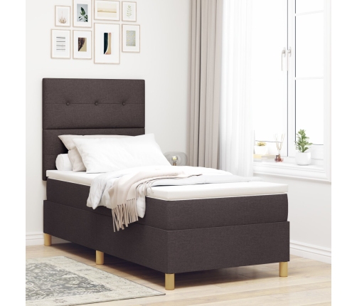 Cama Box Spring  con colchón Marrón Oscuro 90x200 cm Tela