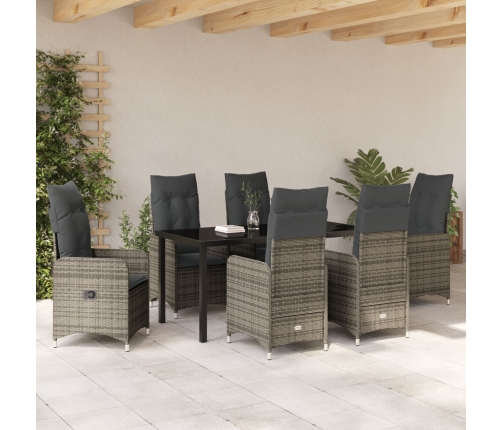 Conjunto de Comedor de Jardín de 7 Piezas con Cojines en Poliratán Gris