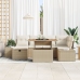 Juego de Comedor de Jardín de 7 Piezas con Cojines Beige Poliratán Acacia