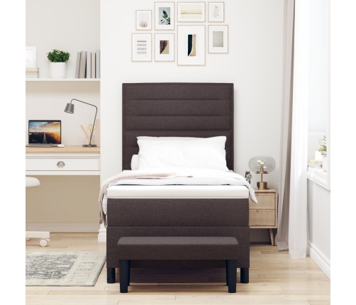 Cama con Estructura de Caja  con Colchón y Banco Marrón Oscuro 100x200 cm Tela