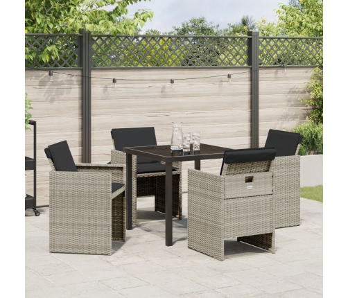 Conjunto de Comedor Jardinero de 5 Piezas con Cojines de Ratan PE Gris Claro