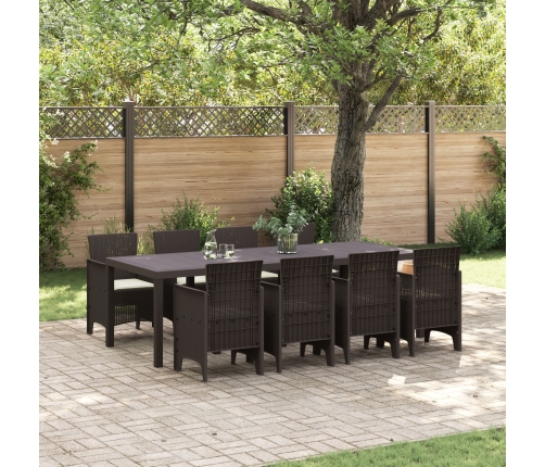 Conjunto de Comedor de Jardín de 9 Piezas con Cojines Marrón Poliratán