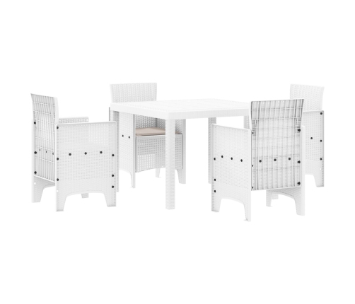 Set de Comedor de Jardín de 5 Piezas con Cojines Blanco Poliratán