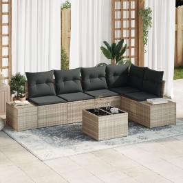 Conjunto de 6 Piezas de Sofá de Jardín con Cojines Gris Poliratán