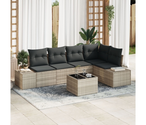 Conjunto de 6 Piezas de Sofá de Jardín con Cojines Gris Poliratán