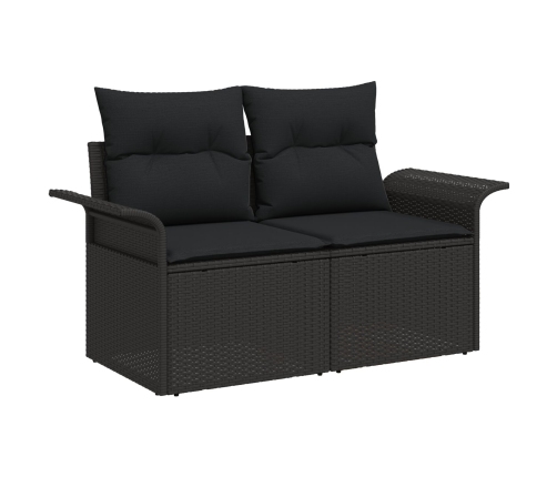 Set de Sofá de Jardín  6 Piezas Negro y Tono Madera