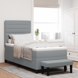 Cama con Box Spring  con Colchón y Banco Gris Claro 90x200 cm Tela