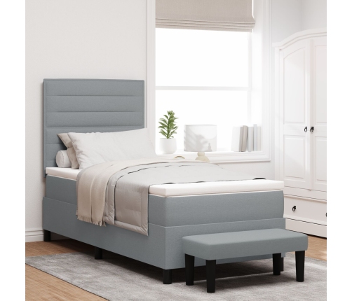 Cama con Box Spring  con Colchón y Banco Gris Claro 90x200 cm Tela