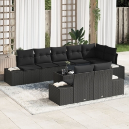 Conjunto de Sofá de Jardín  de 9 piezas con Cojines Beige Poliratán