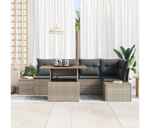 Conjunto de Sofá de Jardín  6 Piezas Gris Ratán Poliéster