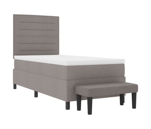 Cama con Base de Resorte con Colchón y Banco Taupe 100x200 cm Tela