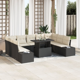 Conjunto de Sofá de Jardín  Conjunto de 10 Negro, Crema