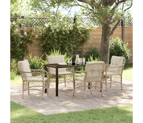 Juego de comedor de jardín de 5 piezas con cojines de poliratán beige
