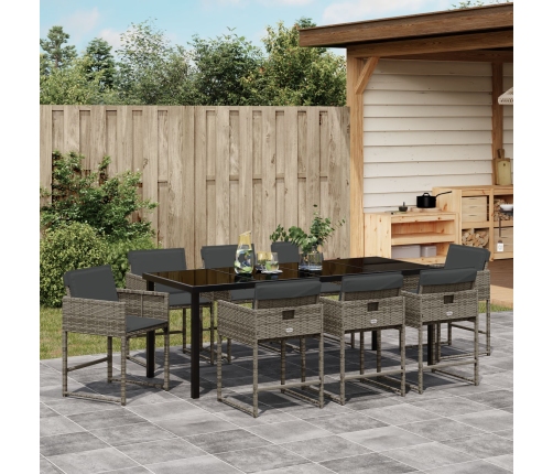 Conjunto de Comedor de Jardín de 9 Piezas con Cojines Gris Rattan PE